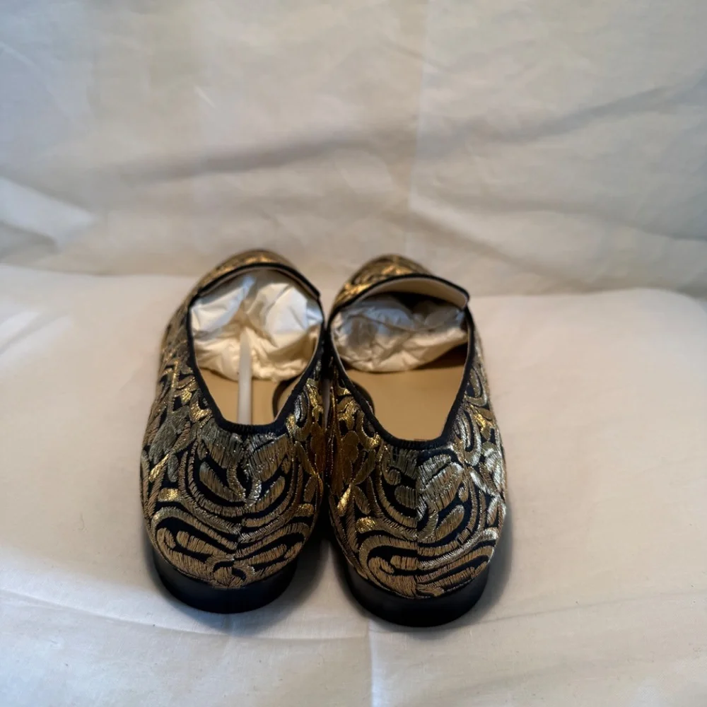 M.Gemi Patterned Embriodered Gold and Black Loafers - Picture 4 of 7